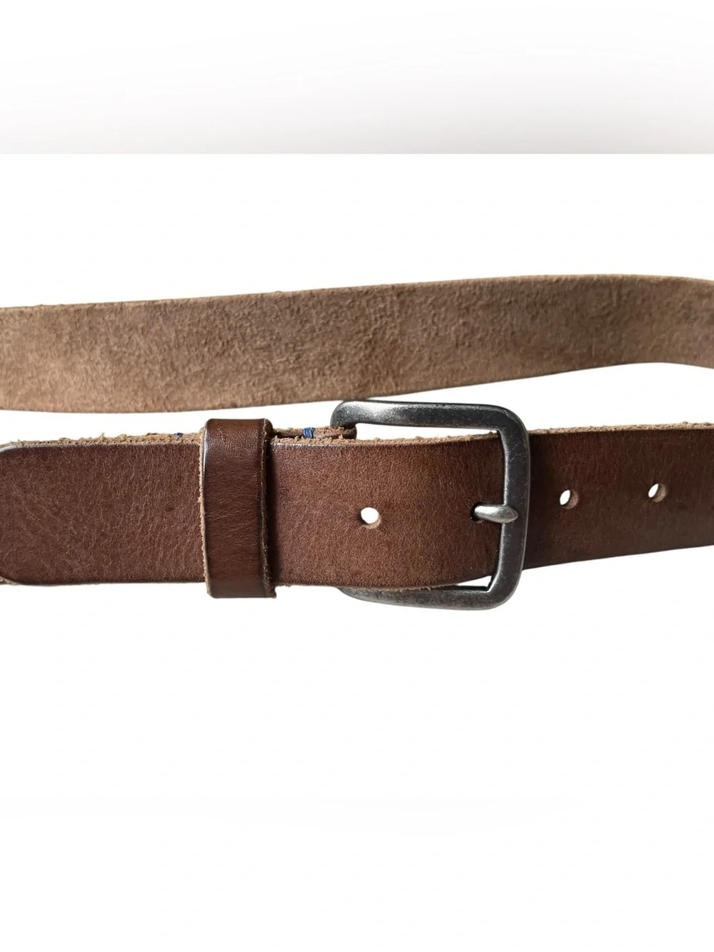 Vintage GAP Brown Genuine Leather Wide Belt  Mens Sz 32 Rugged Silver Buckle USA